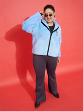 Women Fur Contrast Piping Zipper Jacket